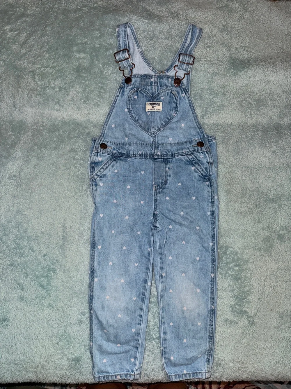 OshKosh B'gosh Light Blue Denim Heart-Print Overalls
